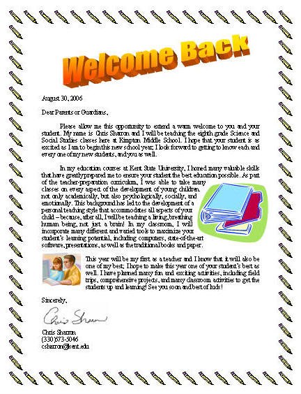 welcome letter from teacher