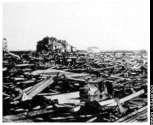 photo of destroyed houses on galveston island after 1900 hurricane