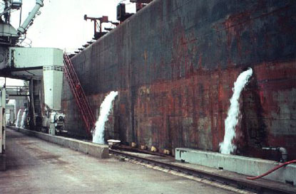 ballast water discharging from a ship