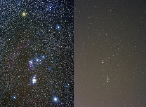 light pollution in city compared with pollution in clear skies