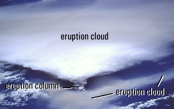 photographfrom the space shuttle showing the cloud from the eruption of the volacno on rabul