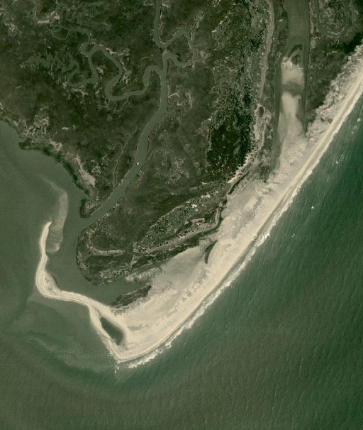 satellite image of a sand spit on Virginia coast