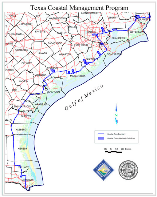 map showing Texas Coastal management Zone