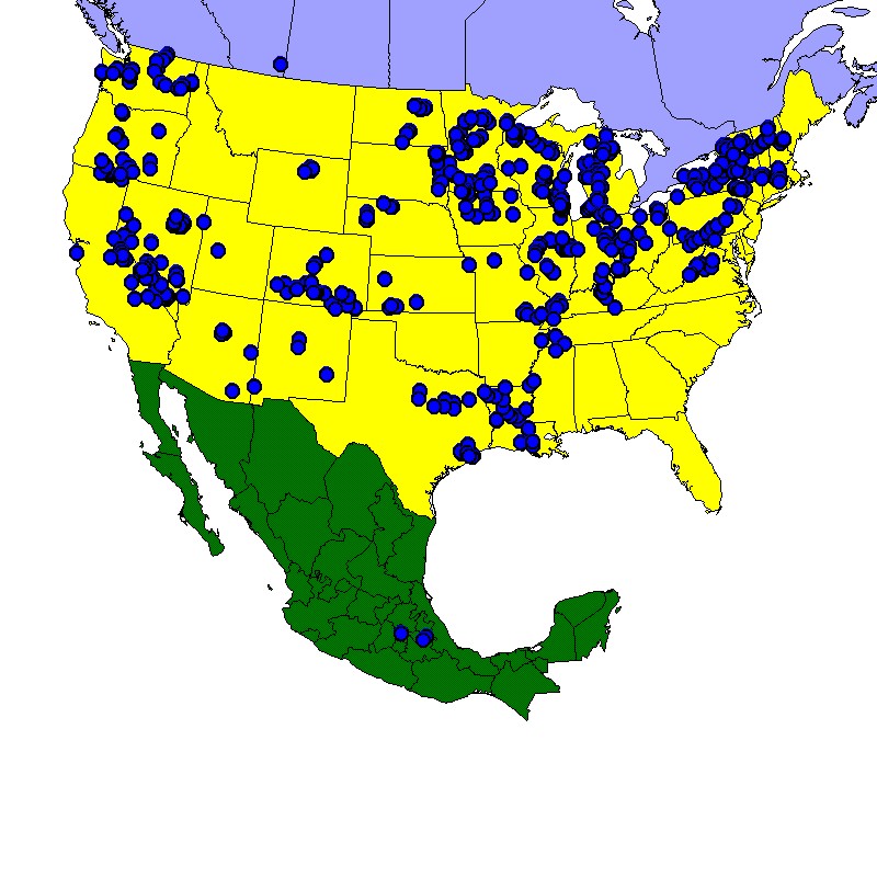 Distribution map showing presence and absence sites for Nanode across North America