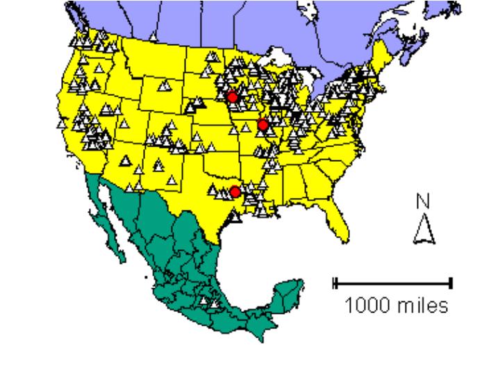 Distribution map showing presence and absence sites for Cypretbrevisepta across North America