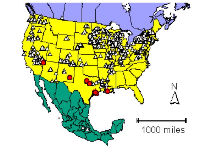 Distribution map showing presence and absence sites for Cypridsalibrosa across North America