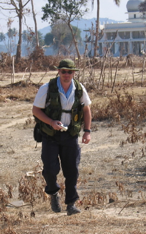 Andy surveying damage from the 2004 Indian Ocean tsunami in Sumatra