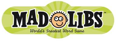 Mad Libs with a goofy face, inside of a green background.