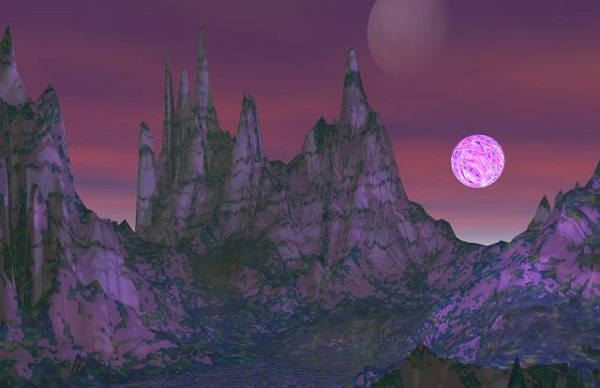 Lavender sky purple painted mountains floating paisley orb