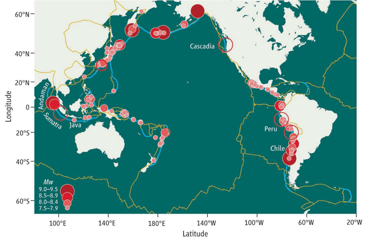 location of largest Pacific rim earthquakes