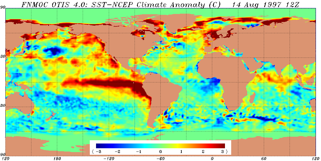 surface temperature in ocean during 1997 el nino