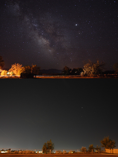 light pollution in city compared with pollution in dark skies