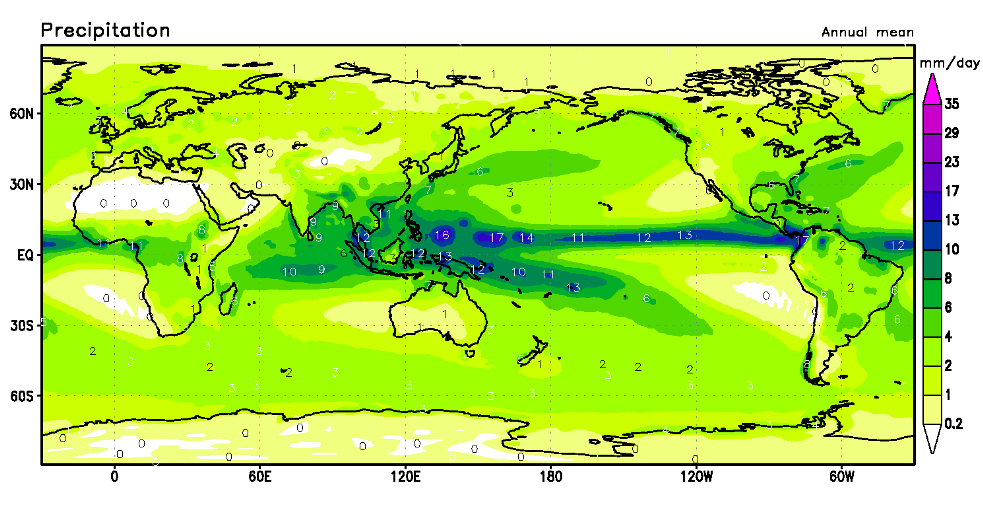 map of rainfall in the Pacific from tropical rainfall measuring mission satellite