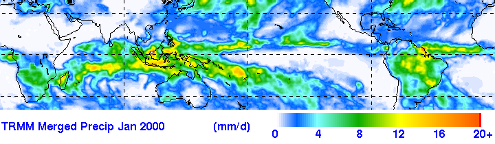 map of rain in the tropics in december 1998 measured by the tropical rain measuring mission satellite