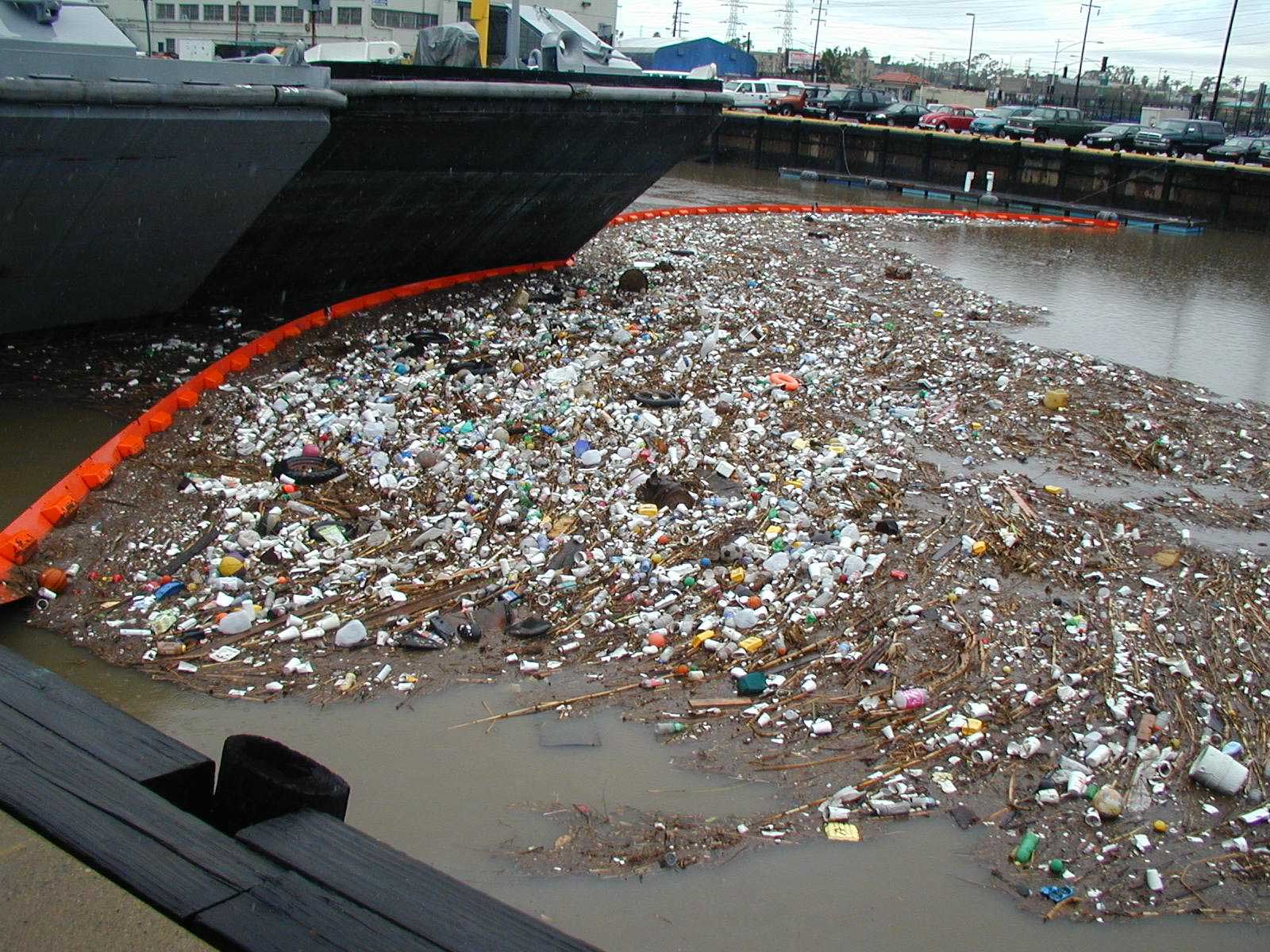 trash from land carried into the ocean
